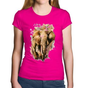 Imagem de Baby Look Algodão Elefante Watercolor - Foca na Moda, Rosa, M