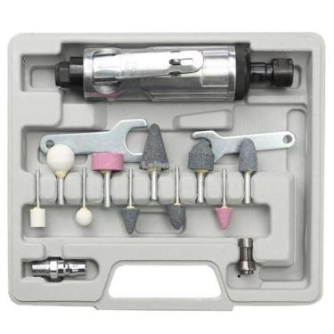 Imagem de Kit mini retífica pneumática completo com esmerilhadeira e maleta orga