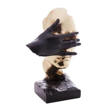 Imagem de Figura/ Escultura Decorativa Face Wolff Dourada/preta - Rojemac