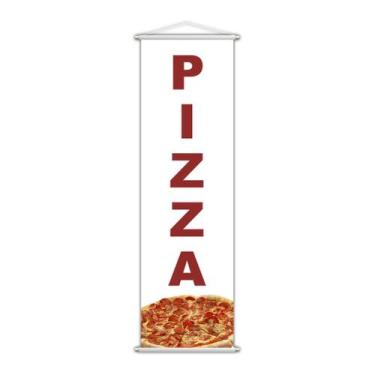 Imagem de Banner Pizza Pizzaria Comida Serviço Lona Branco 100x30cm - PlimShop