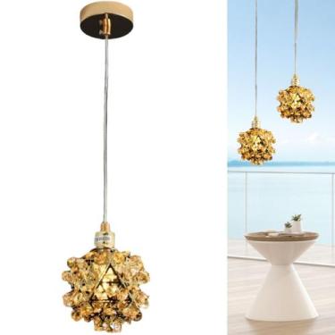 Imagem de Lustre Pendente Luminária Dourada Globo Cristal K9 Aramado Moderno P/ 