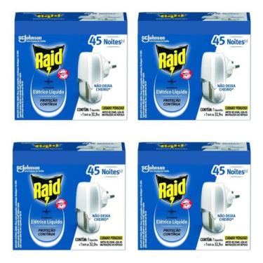 Imagem de Kit 4 Repelente Raid Elétrico Aparelho +refil Elimina Dengue - SC John