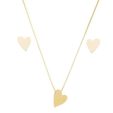 Imagem de Conjunto brinco e colar de coração liso banhado a ouro 18k - Zadie
