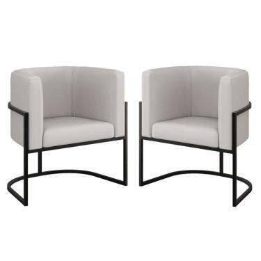 Imagem de Kit 02 Poltronas Lua Sala Decorativa Base Ferro Gold Corino Bege