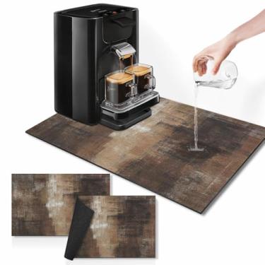Imagem de Tapete de café para bancadas, marrom abstrato moderno tapete de secagem de louças 2 peças para cozinha acessórios de bar de café, máquina de café expresso escorredor de louças esconder manchas de borracha com suporte 30,5 x 48 cm