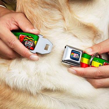 Imagem de Buckle-Down Coleira para cães com fivela de cinto de segurança – Listra Rasta Nyan Cat Green/Yellow/Red – 3,8 cm de largura – Serve para pescoço de 40,6 a 58,4 cm – Médio
