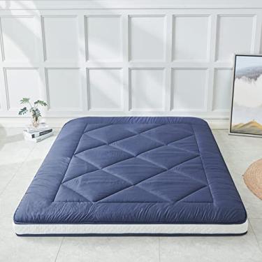 Imagem de Heimorn Colchão de chão japonês, colchão futon japonês, colchão de dormir sólido grosso dobrável e portátil colchão de acampamento com capa à prova de poeira, azul Twin-GG