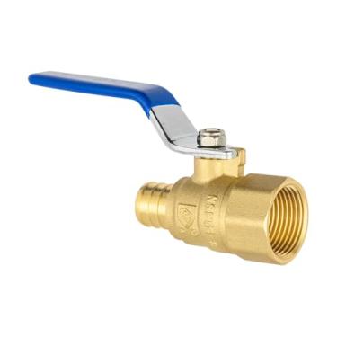 Imagem de (Pacote com 5) EFIELD Crimpagem Pex de 3/10.2 cm x Válvula esférica de latão de desligamento FNPT de 3/4 polegadas para aplicação em encanamento, ASTM F1807, alavanca azul, certificado cUPC