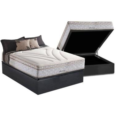 Imagem de Cama Box Baú Casal: Colchão Molas Herval Maxspring American + Base Crc Suede Gray(138X188)