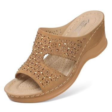 Imagem de SHIBEVER Sandálias de cunha para mulheres verão: plataforma elegante feminina de salto baixo chinelo anabela, 09 Marrom, 10.5