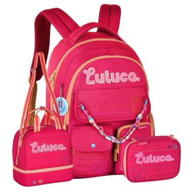 Imagem de Kit Mochila Costas Luluca Pandinha Lancheira Estojo - Rosa