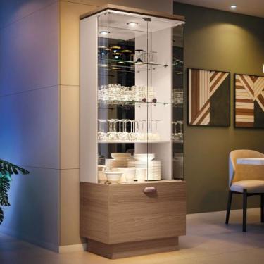 Imagem de Cristaleira de Vidro com Espelho Aura Off/Castanho - HB Móveis, Off Wh