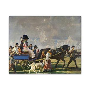 Imagem de Impressão de pinturas de Alfred James Munnings em tela famosa arte de parede 'Arrival at Epsom Downs for Derby Week' - Reprodução em tela - Imagens de arte de parede em tela para decoração de sala de