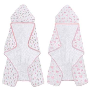 Imagem de Toalha Banho Infantil Capuz 70x70cm Menina Rosa Soft Fralda 100 Algoda