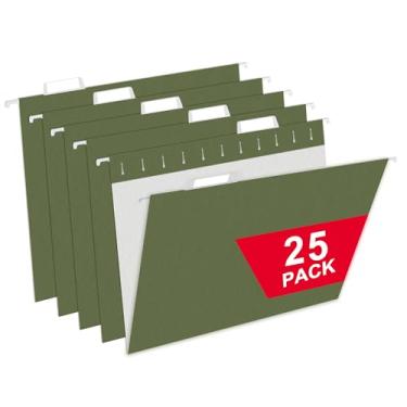 Imagem de 25 pacotes de pastas de arquivo suspensas, verde escuro, tamanho carta, projetado para arquivos volumosos, armário de arquivo, 1/5 abas ajustáveis para escritório, escola, casa
