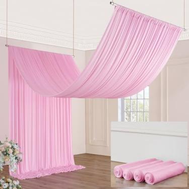 Imagem de Cortinas de teto rosa bebê de 5 pés × 20 pés para festas de casamento, 4 painéis, cortina de teto de 5 × 20 pés para tenda de cobertura, sem rugas, fácil de pendurar e pendurar cortinas rosa para