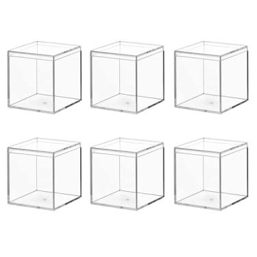 Imagem de Ganydet Pacote com 6 caixas de acrílico pequenas, recipientes de cubo de plástico com tampas, mini caixa de acrílico transparente pequenas caixas de plástico para exibição de 6 x 6 cm × 6 cm, estojo