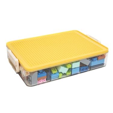 Imagem de Caixas organizadoras de armazenamento de brinquedos para Lego, organizador de brinquedos empilháveis, armazenamento de blocos de montar Lego, caixa de armazenamento de brinquedos com 12 grades de palácio, caixas organizadoras empilháveis de plástico (1 camada amarela)
