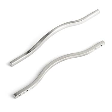 Imagem de Goo-Ki Puxadores de armário de níquel acetinado de perfil baixo, centros de orifício duplo (16,5 cm/7,6 pol.) Alça de liga de zinco para armário de gaveta, embalagem com 6..