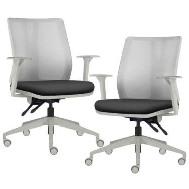 Imagem de Kit 2 Cadeiras de Escritório Giratória Diretor Flow F02 Base Cinza Cre