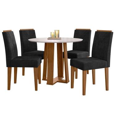 Imagem de Mesa de jantar 100x100cm Isabela com Vidro Ype Off White e 4 Cadeiras Amanda Ype Veludo Preto – New Ceval