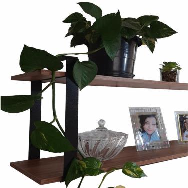 Imagem de Nicho Industrial Sala Com Prateleira Dupla Amêndoa Mdf 80Cm