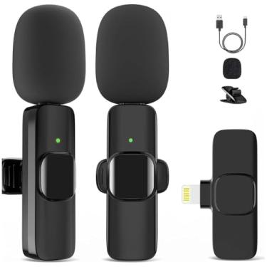 Imagem de Microfone Lapela Sem Fio 2 Unidades Lightning Compatível com iPhone iPad iOS Redução de Ruído Profissional Tecnologia 360º Plug and Play Bateria Longa Duração Portátil Criação Conteúdo Youtuber