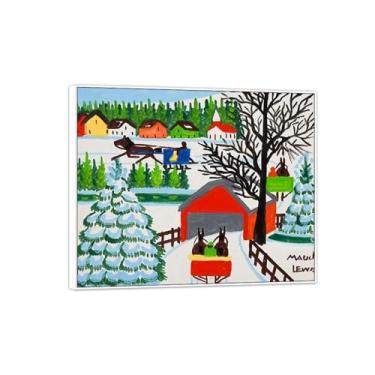 Imagem de MUHJDYC Quadro branco pinturas famosas impressão em tela-primitivismo tela arte de parede imagem-paisagem reprodução de pôster de belas artes (ponte coberta no inverno 4) 60x70cm-23x27in