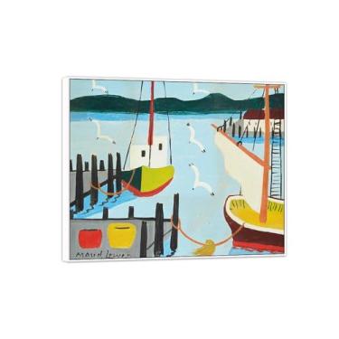 Imagem de MUHJDYC Quadro branco pinturas famosas impressão em tela-primitivismo tela arte de parede imagem-paisagem reprodução de pôster de belas artes (barcos no cais 2) 20x25cm-8x10in