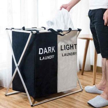Imagem de Cesto De Roupa Suja Dobrável Organizador 2 Compartimentos para Lavande