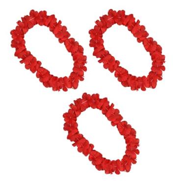 Imagem de blinkee Pacote com 3 colares Tropical Fiesta Red Hawaiian Lei – Acessório vintage de festa Luau de 91 cm para casamentos na praia, churrascos e encontros com tema de ilha, 36 inches, Cetim, Sem Pedra
