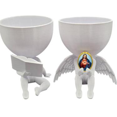 Imagem de Kit Decoração Coração Sagrado de Jesus Anjinho Lendo Biblia - Point da