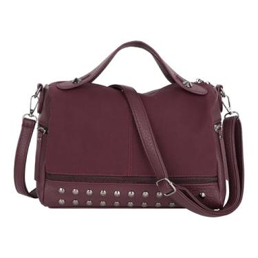 Imagem de ZLM BAG US Bolsa feminina punk rebite Hobo grande bolsa transversal de couro com alça superior, Y3-Borgonha, One Size