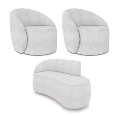 Imagem de Sofá 2 Lugares Orgânico 140cm Morgan E 2 Poltronas Lua Bouclê Cinza D03 - D`rossi