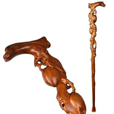 Imagem de LXPYMXDP Bengala, bengala de mogno, bastão de caminhada antiderrapante de madeira maciça, bengala para idosos, bengala de madeira com apoio de braço, bengala esculpida