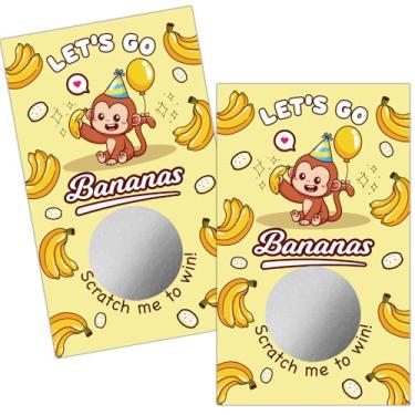 Imagem de Haizct Pacote com 50 riscas de macaco com tema Let's Go Bananas, raspadinhas para atividades em grupo de loteria, presentes para amantes de bananas de macaco, bilhetes de sorteio de festa, chá de bebê
