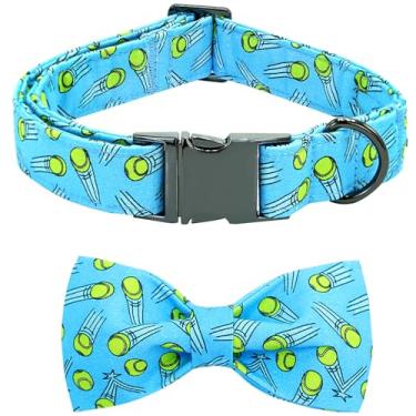 Imagem de Bobo Rainbow Coleira de cachorro - bolas de tênis com estampa ajustável, coleira macia de algodão fofo com gravata borboleta primavera verão fivela de metal coleira para filhotes de cachorro presente