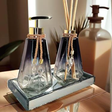 Imagem de Kit Lavabo Vidro DEcoração Com Bandeja Preto Completo