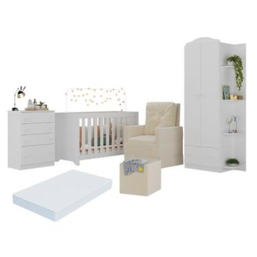 Imagem de Quarto Completo com Colchão, Poltrona de Amamentação e Puff João e Mar