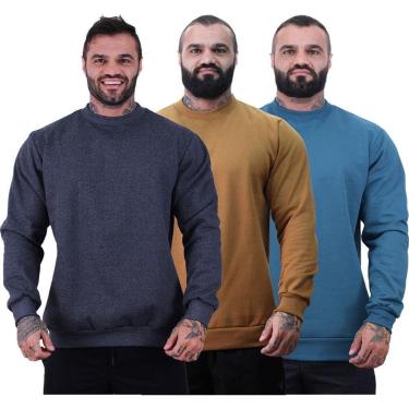 Imagem de Kit 3 Blusa Frio Moletom Basic MXD Conceito Sem Capuz e Bolso Lisas-Masculino