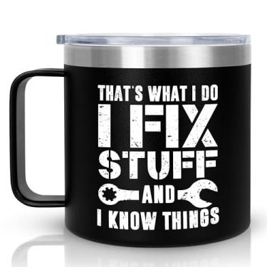 Imagem de AXIARA Presentes engraçados para homens - Caneca de café isolada de aço inoxidável de 400 ml com tampa - Presentes de aniversário de dia dos pais para pai de filha filho avô de netos tio marido