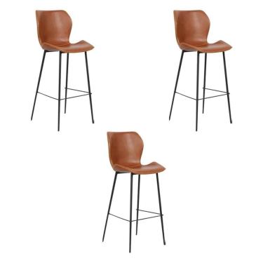 Imagem de Kit 3 Banquetas Alta Com Encosto Para Bancada Cozinha Penha R02 Sintético Marrom - Mpozenato