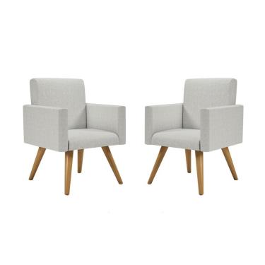 Imagem de Kit 02 Poltronas Nina Palito Luxo Tecido Linho Cinza Claro