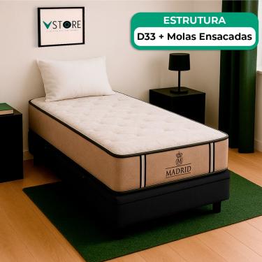 Imagem de Cama Box Baú Solteirão e Colchão Madrid Molas V-Store