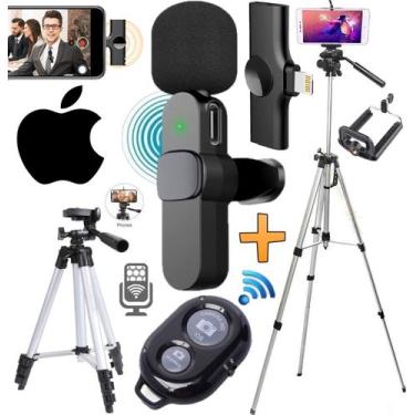 Imagem de Kit Completo Blogueiro Tripé Pedestal Câmera Celular Microfone Lapela 