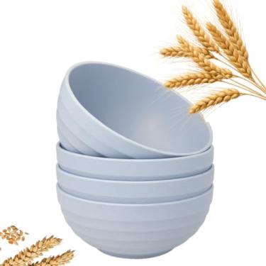 Imagem de Tigela Pote Vasilha Bowl Cumbuca Palha de Trigo 4 Peças Conjunto Resistente Recipientes Sustentáveis Sobremesas Utensílios Tigela para Frutas Snacks Plastico Ecológico (Azul)