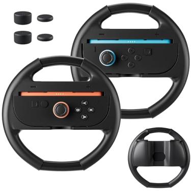 Imagem de FANPL Para volante Nintendo Switch 2, aderência confortável para controle JoyCon 2 de Mario Kart, com 4 tampas de polegar, melhora a experiência de corrida (preto e preto)