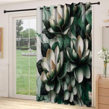 Imagem de Divisória de parede de cortina divisória verde escura, flores de magnólia desabrochando em mármore fundo inspirado, adequado para porta de vidro deslizante, cortinas térmicas de sala de estar, L 250 x