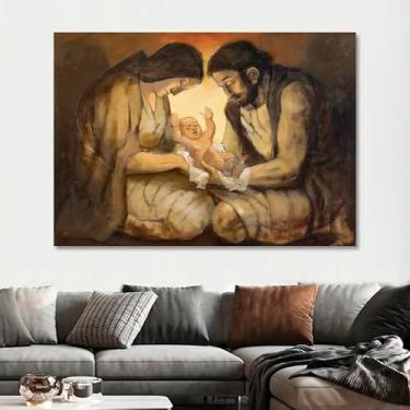 Imagem de Quadro Decorativo Religioso Nascimento, Tela em Canvas na Horizontal ideal para ambiente de Sala de estar, jantar, reuniões, Quarto e Hall de entrada