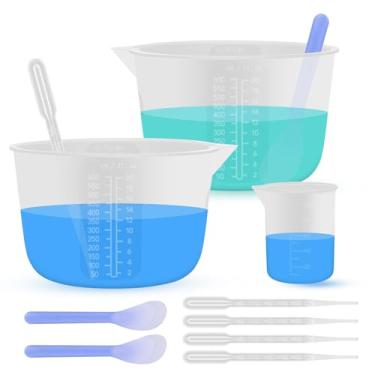 Imagem de SWIGRANCE Tigelas medidoras de mistura de resina de silicone para suprimentos de resina, copos de silicone reutilizáveis espessos de 600 ml para mistura de epóxi, com palitos de agitação, fabricação